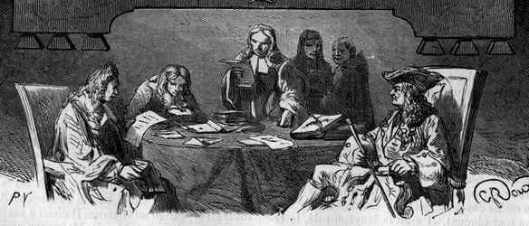 Censura: Sob o Antigo Regime, o serviço encarregado de examinar a correspondência privada por razões de segurança chama-se «Gabinete Negro». Gravura do século XIX.