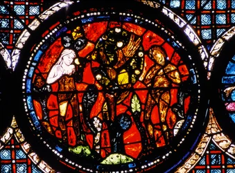 Catedral de Chartres, vitral representando o Bom Samaritano circular Vitral (vitral)