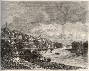 Chateau-Gontier (Chateau Gontier) - Mayenne na região do Pays de la Loire - gravura em "La France illustree: geography, history, administration statistique" de V.-A. Malt-Brown. 1884