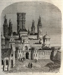 Chateau de Montlhery - castelo de Montlhery, no antigo país de Hurepoix - gravura em "Histoire de France" de Victor Duruy (1811-1894) - 1882