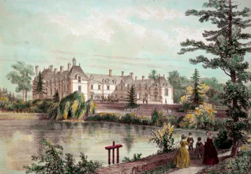 Chateau de la Loire: Vista do Chateau de la Seilleraye em Carquefou (Loire Atlantique). Estampas da Colecção Privada do século XIX