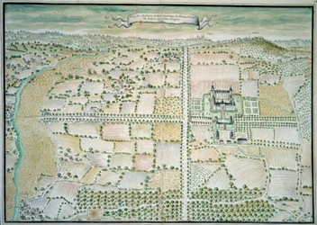 Chateaux de la Loire: "Vista do chateau de Plessis Bourre" Aguarela da escola francesa. 1699 Paris, B.N.