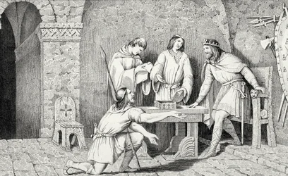 Childeric I (d.481) e a História das Duas Metades da Moeda de Ouro, de &39;Histoire de France&39; de Colart, publicado em 1840