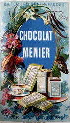 Anúncio de chocolate "Menier" com a menção "Evitar contrafacções".