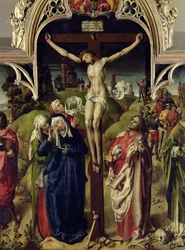 Cristo na cruz, as santas mulheres e São João Evangelista, do retábulo do Parlamento de Paris