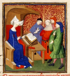 Christine instructing, MS Harley 4431, f.259v, França, c.1410-14 (cor sobre pergaminho)