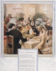 Natal em Montmartre, jantar de véspera de Natal em um restaurante de luxo, c.1900