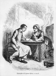 Christophe e o gordo Sylvie, ilustração de &39;Le Pere Goriot&39; por Honoré de Balzac (1799-1850)