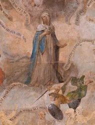 Igreja (Eglise Saint-Jean-Baptiste). Interior. Capela Saint-Fursy. Pinturas murais. A glorificação de Maria (fresque dite de la bonne mort). Início do século XVII.