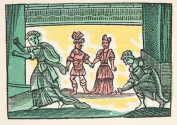 Cinderilla ou o pequeno Sapatinho de Vidro, de Histórias ou Contos de Tempos Passados, contada por Madre Goose, With Morals, de M Perrault, pub. 1925 (impressão em xilogravura colorida à mão)