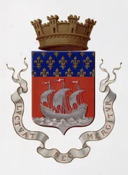 Escudo de armas da cidade de Paris: Império (Napoleão III) - Decisão do Prefeito de 24 de novembro de 1853 - no "Armorial National de France", de H. Traversier, Paris