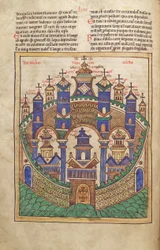 Bacalhau Guelf 1 gud. lat. 43v, Plano de Jerusalém Celestial, de Liber Floridus por Lambert de Saint-Omer c.1120
