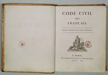 Code Civil, aberto na página de rosto, 1804