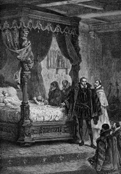 Coligny no leito de morte de François II - no "Histoire de France" de Guizot