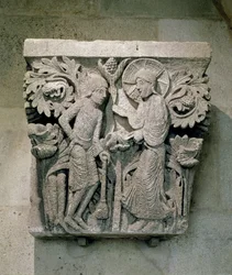 Capital da coluna representando Cristo e Tiago o Menos, c.1125-30 (calcário)