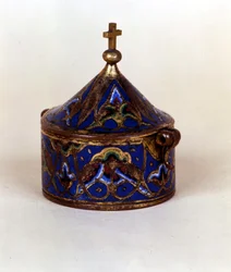 Recipiente para óleo sagrado em esmalte. Limoges