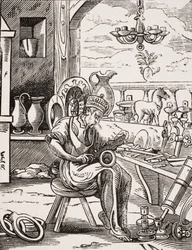 Coppersmith, reprodução de uma xilogravura por Jost Amman (1539-91) de &39;Le Moyen Age et La Renaissance&39; por Paul Lacroix (1806-84) publicou 1847 (lito)