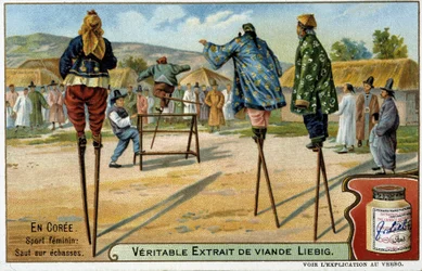 Coree: esporte feminino de salto em andas - chromo Liébig, v.1900