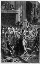 Coroação do imperador Otão I (912-973) pelo papa João XII em 962. Gravura em «História dos papas, reis, rainhas e imperadores ao longo dos séculos» de Maurice La Châtre.