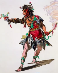 Figurino para Fúria (gravura colorida à mão)