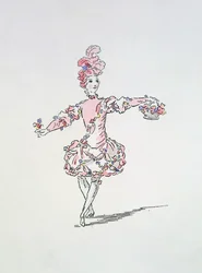 Figurino para um jovem egípcio como primavera em Les Fetes de LHymen (gravura colorida à mão)