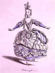 Desenho de figurino para Phrygienne, em Dardanus, um libreto de Leclerc de Labruere, composto por Jean-Philippe Rameau (1683-1764) fac-símile de A. Guillaumot Fils (gravação a cores)