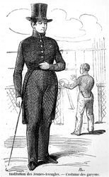Traje para meninos no Instituto para os Jovens Cegos, no Tableau de Paris, de Edmond Texier, publicado em 1852