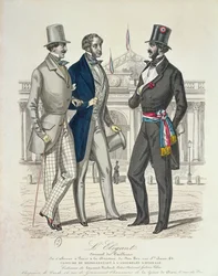 Traje do deputado, com a antiga Assembleia Nacional ao fundo, 1848
