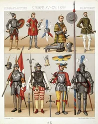 Trajes e armaduras da Idade Média - in "O traje histórico" de Racinet
