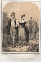 Costumes de Provence - a lenda da ponte de Avignon - gravada em "THE SOURIES OF MON UNCLE MEMORIES ET RECITTS DE Voyages" por MORING MICHEL - final do século XIX