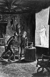 Conde Franz de Telek acha que ele vê seu ex-amante La Stilla, ilustração para o Castelo dos Cárpatos por Jules Verne, publicado por Hetzel, 1892