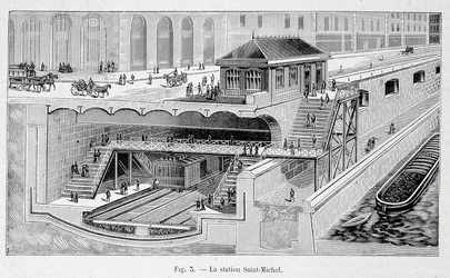 Secção da estação de metro de St Michel em Paris em "La nature" 1899
