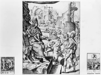 Dagobert I (605-39), rei dos francos, vendo a construção da Basílica de Saint-Denis