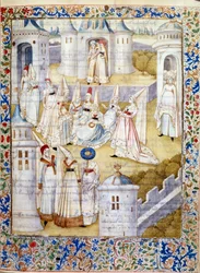 Dança num castelo. Miniatura retirada de "O Livro da Cidade da Senhora" de Christine de Pisan (ou Pizan