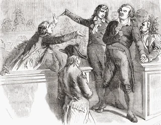 Danton e Desmoulins defendem-se antes da Convenção, 30 de março de 1794, de "Histoire de la Revolution Française" por Louis Blanc (1811-82) 1847-62