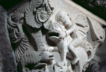 David Slaying the Lion (detalhe de uma capital) c.1130 (pedra)