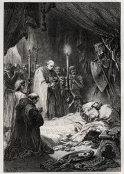 Morte de Saint Louis a Tunis em 25 de Agosto de 1270 - Morte de Saint Louis" (durante a 7ª cruzada, em 25 de Agosto de 1270) - gravura de "L