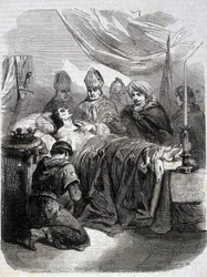 Morte de Saint Louis na Palestina em 1270 - no "Histoire de France" de L.-P. Anquetil