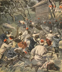 Derrotando o povo Sakalava, Madagascar, ilustração do Le Petit Journal: Supplement illustre, 3 de abril de 1898