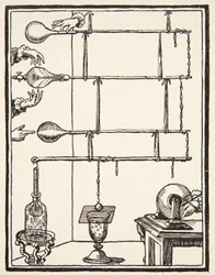 Descendente de electrisques no caso raro, 1753, cópia por Boris Mestchersky (d.1957) Ilustração da História da Francaise Nacional, Ciências, Volumes I & II, por Gabriel Hanotaux (1853-1944), 1924 (lith