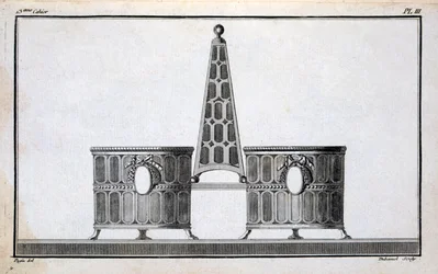 Design por Pugin, de um livro de padrão de desenhos de metalwork neo-clássico juntos por Duhamel, c.1770s-80s