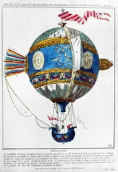 Projeto para um balão de ar quente com um diâmetro de 120 pés para decolar em Dijon, c.1784 (gravura colorida)