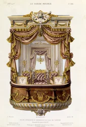 Design para o interior e exterior de uma caixa de teatro, ilustração da revista Le Garde-Meuble, c.1860