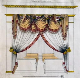 Desenho de alcova com duas camas (Primeiro Período Império), ilustração, França