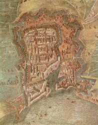 Detalhe - O Cerco de La Rochelle pelas tropas do Cardeal Richelieu em 1627-68 (óleo sobre tela)