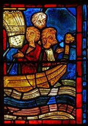 Detalhe de uma janela representando cenas da vida de Santa Maria, o Egípcio
