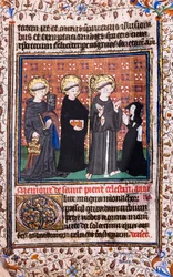 Devoto em oração diante de São Pedro Célestin, São Bento e São Francisco