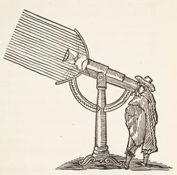 Telescópio dióptrico, cópia de uma gravura de Boris Mestchersky (n.1957), Ilustração da História da Nação Francesa, Ciências, Volumes I e II, de Gabriel Hanotaux (1853-1944), 1924