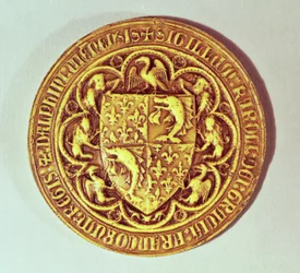 Golfinho Seal, o escudo da França, com golfinhos e fleur-de-lys, 1376