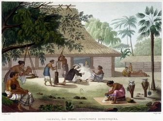 Ocupações domésticas em Coupang, Ilha de Timor.